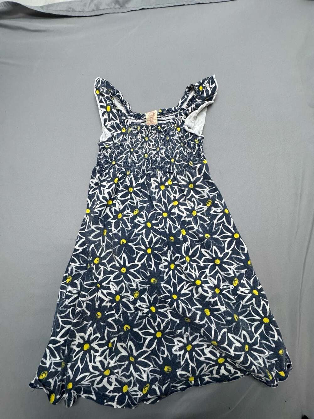 Faded Glory Floral Sundress Size L 10-12 Blue Daisy Cotton Smocked